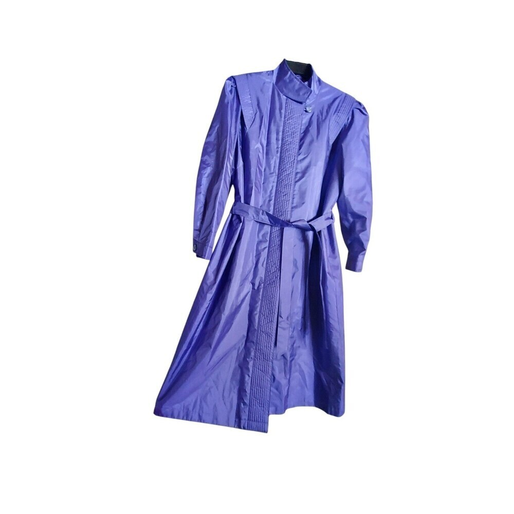 Misty Weather Vintage Rain Coat Women's S 11/12 Purple Long Collar Tie Waist 80s